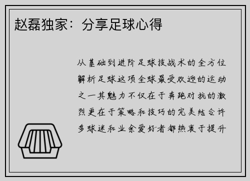 赵磊独家：分享足球心得