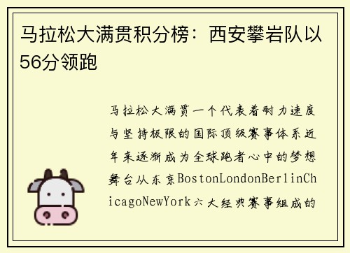 马拉松大满贯积分榜：西安攀岩队以56分领跑