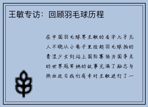 王敏专访：回顾羽毛球历程