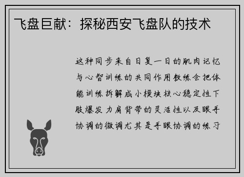 飞盘巨献：探秘西安飞盘队的技术